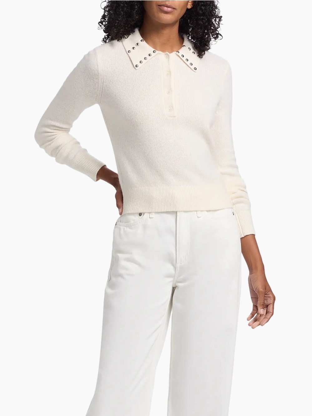 Derek Lam 10 Crosby Sancia Studded Collar Wool-Blend Sweater size M cream color
